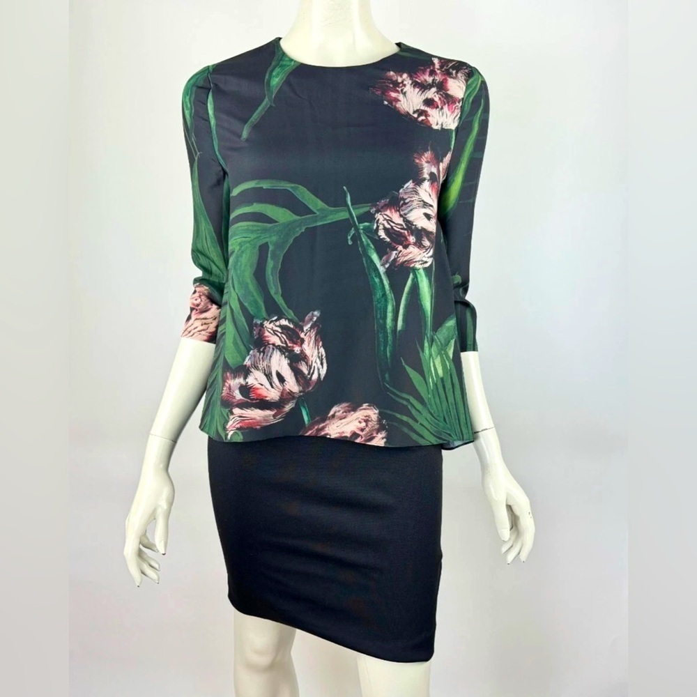 Ted Baker Danetta Floral Dress Women 3/4 Sleeve Crew Neck Zip Closure 2
